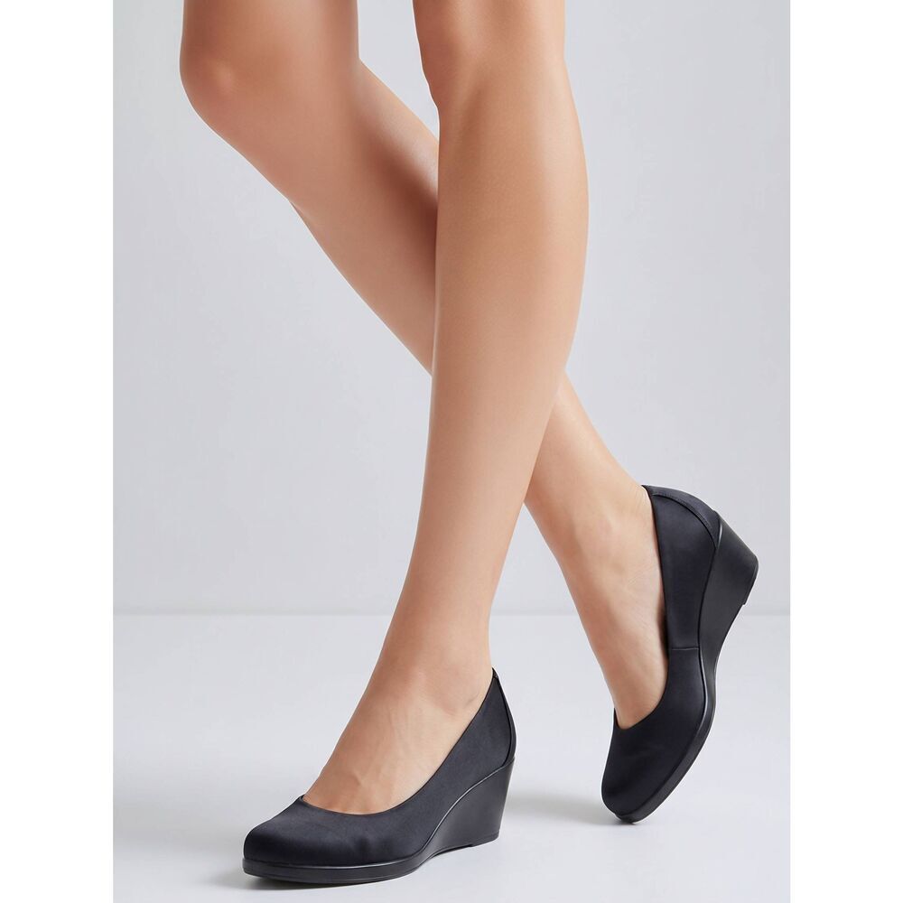💜Comfort Plus by Predictions Black Wedge Heel Shoes Size 8.5